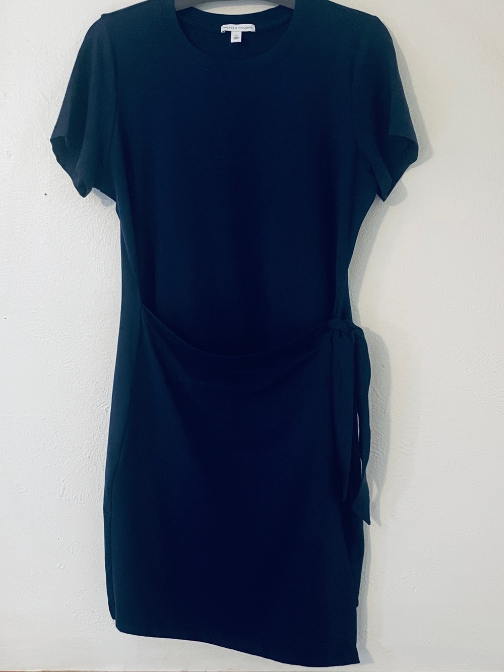 Threads 4 Thought Navy Modal Cotton Front Tie Overlay Dress Short Sleeve M